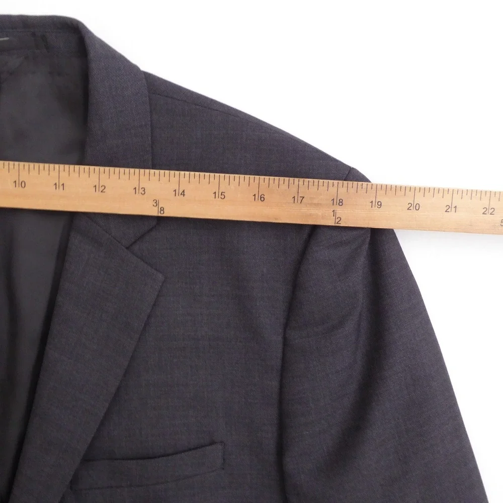Theory Mens Blazer Jacket Charcoal Grey 100% Wool Two Button 42 Long